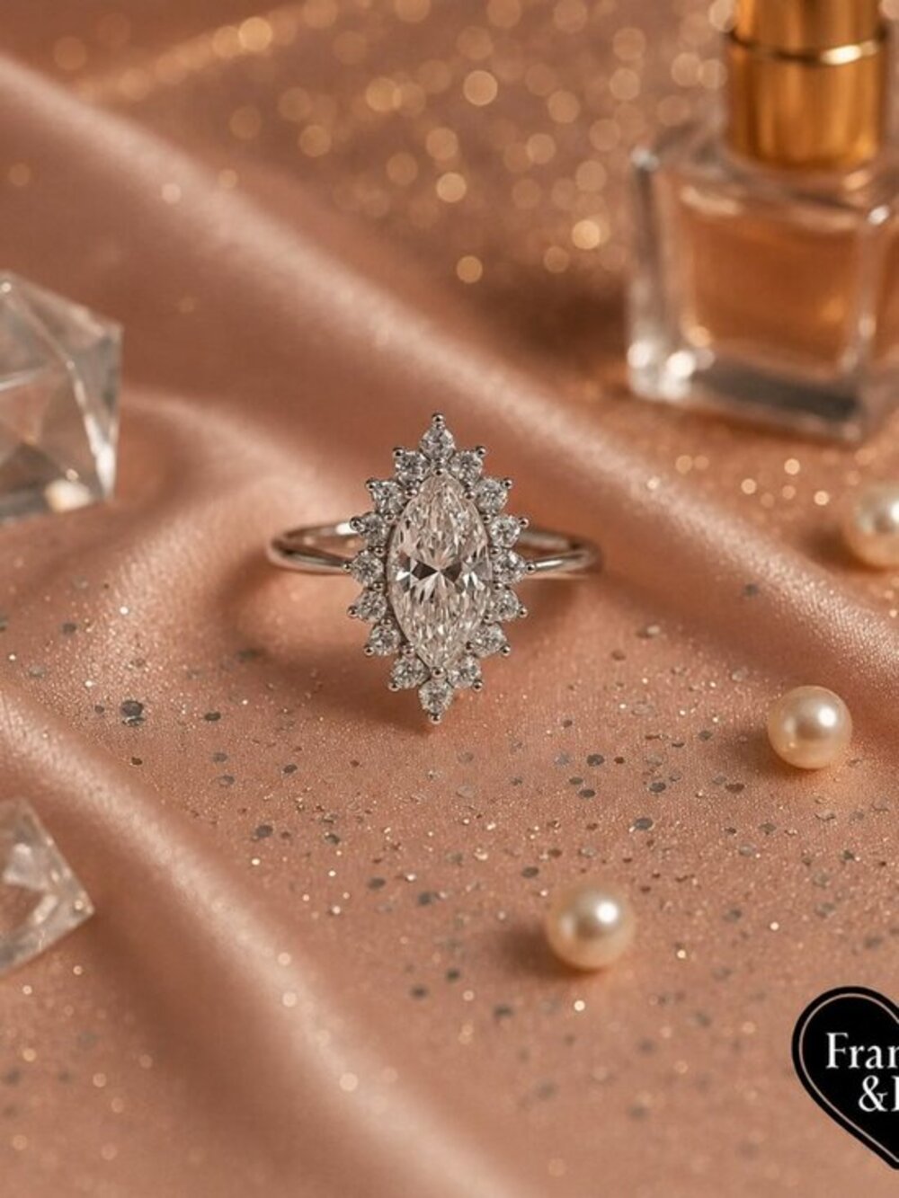 Silver Marquise Halo CZ Statement Ring Faux Diamond Size 7 NWT
